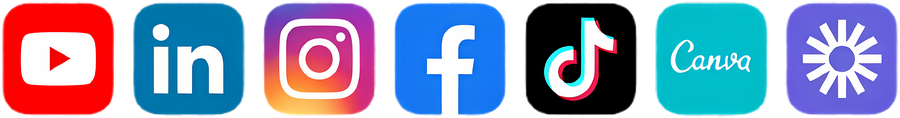 YouTube, LinkedIn, Instagram, Facebook, TikTok, Canva, and Loom logos