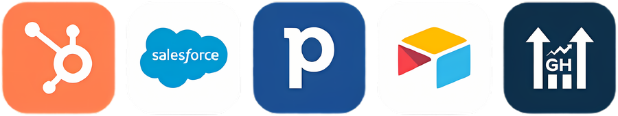 HubSpot, Salesforce, Pipedrive, Airtable, Monday CRM, Zoho CRM, and GoHighLevel logos