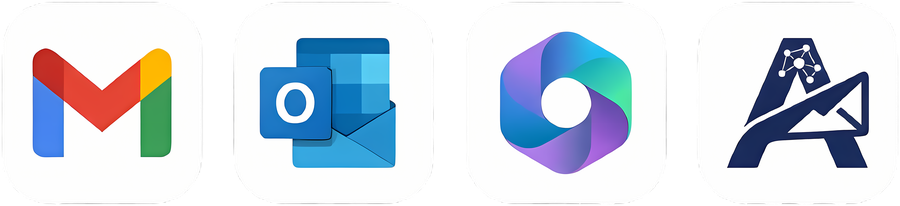 Gmail, Outlook, Microsoft 365, and AgentMail logos